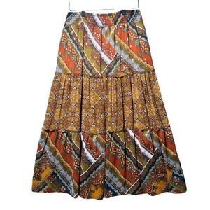 Figueroa & Flower Womens Paisley Tiered Maxi‎ Skirt Orange Multi Smocked Medium